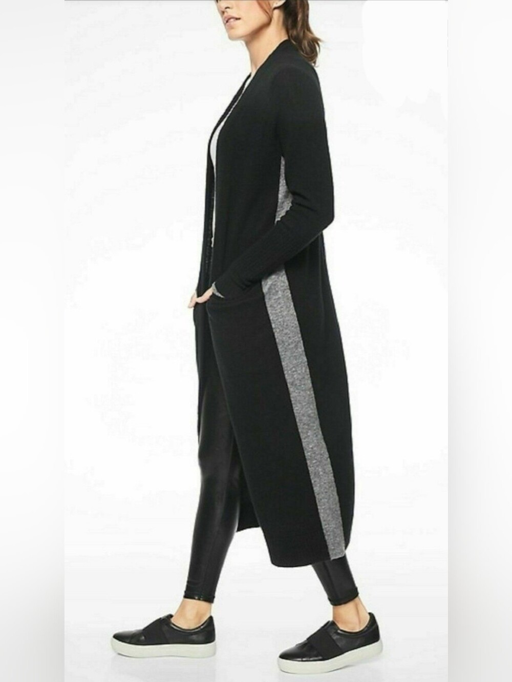 Athleta Black Transit Cardigan with Gray Trim